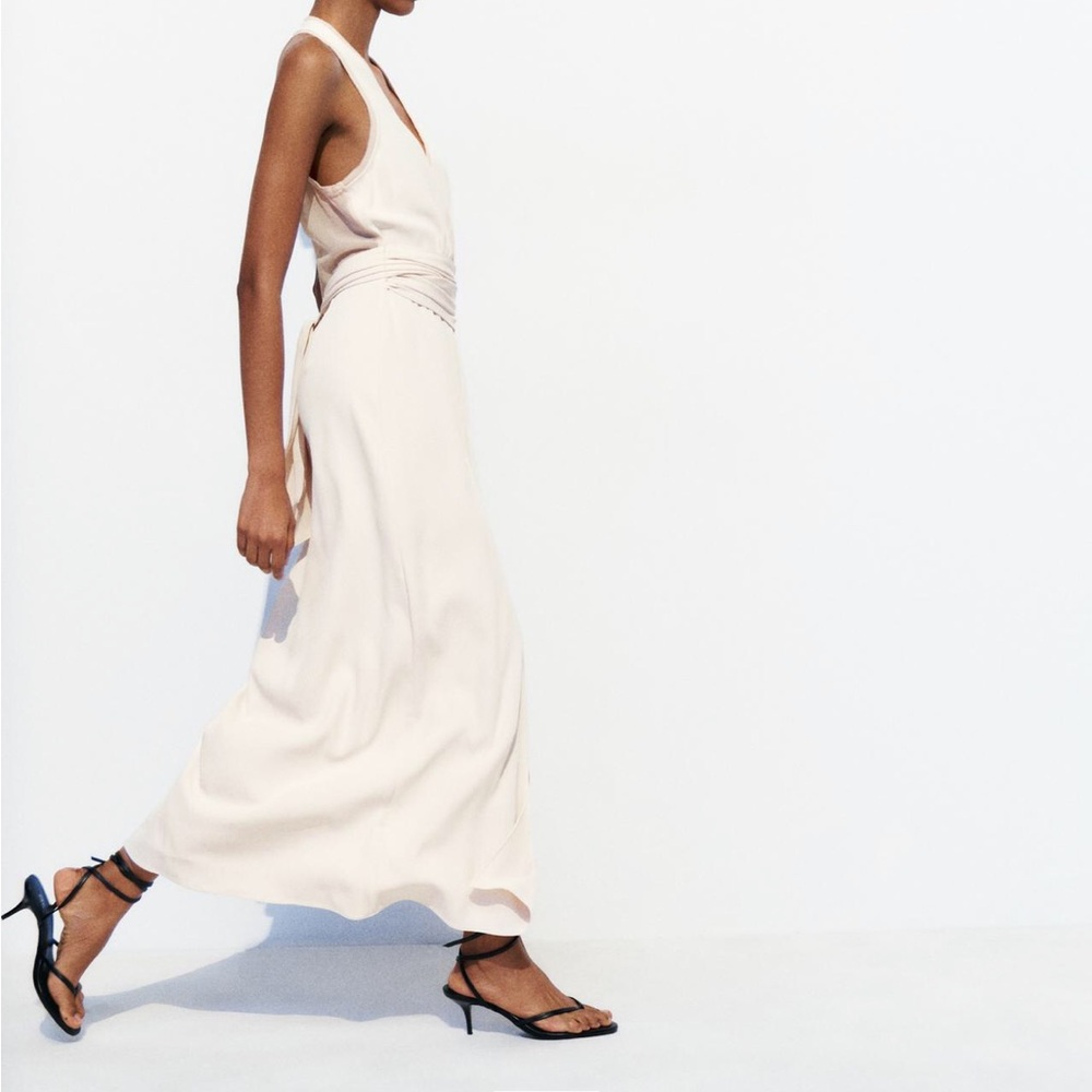 ZARA NWT MIXED SEMI SHEER SLIT DRESS